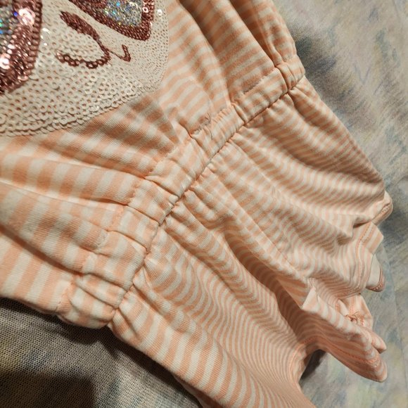 Btween Girls Size 2T Romper Pink and White Stripes With  Sequin Cat on the Front - Picture 4 of 5